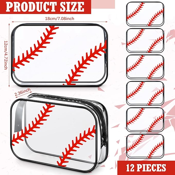 Abbylike 12 Pcs 7 x 4.7 x 2.4'' Cosmetic Bag Gifts Accessories for Makeup Bags PVC Cheer Case Clear Toiletry Zipper Pouch for Women Christmas Xmas (Baseball Theme)