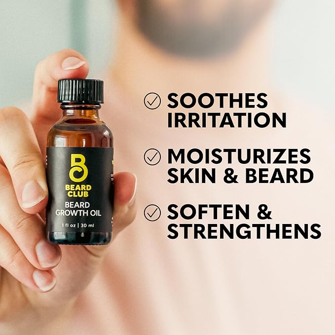 Beard Club Advanced Beard Growth Kit - Derma Roller, Growth Oil, Vitamins and Vitamin Spray, Shampoo and Boar Bristle Brush - Gift Set - Cedar