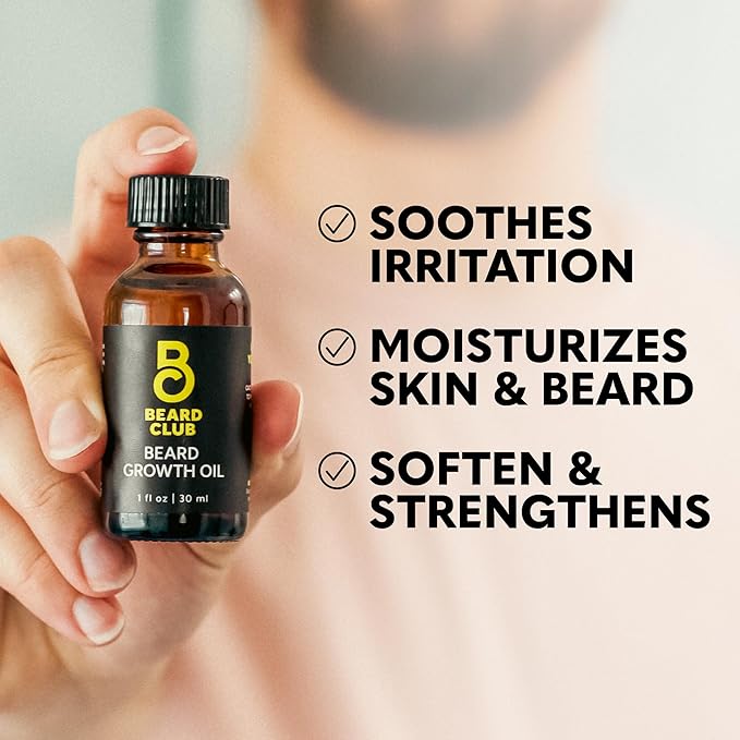 Beard Club Derma Roller & Beard Growth Oil - Microneedling Roller with 540 Titanium Microneedles & Cedar, Sandalwood Beard Oil