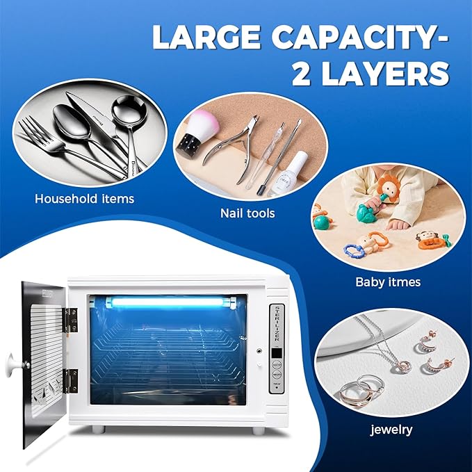 Nail Tool Cleaning Machine 12L High Capacity Dry Heat Cabinet for Home Salon Manicure Tool Cleaner Cabinet