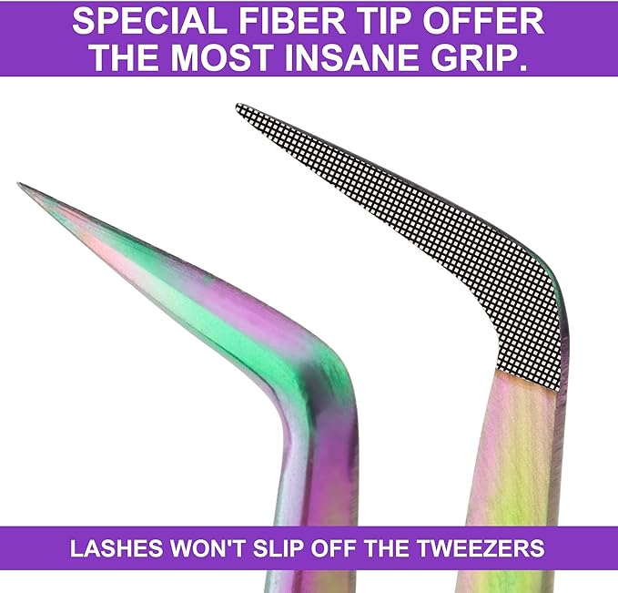 Fiber Tip Lash Tweezers For Eyelash Extension 4 Pcs Tweezers Professional Artist Tech Work Kit Tools,Best Volume Eyelash Lashes Extensions Precision Supplies Volume Boot 90 45 Degree(Multi)