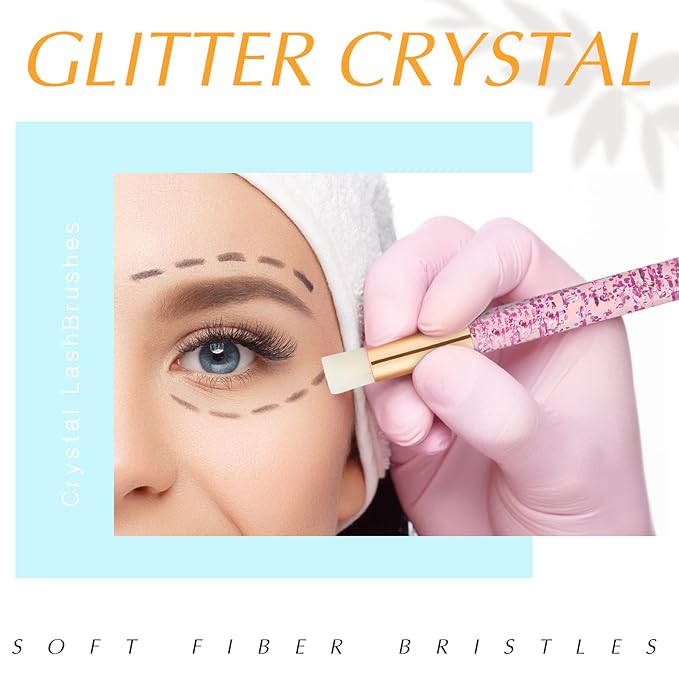 80 Pcs Lash Shampoo Brushes with Container Pink Eyelash Cleaning Bulk Glitter Eyelash Extension Cleansing Crystal Facial Cosmetic Lash Shampoo Brushes Blackhead Removing
