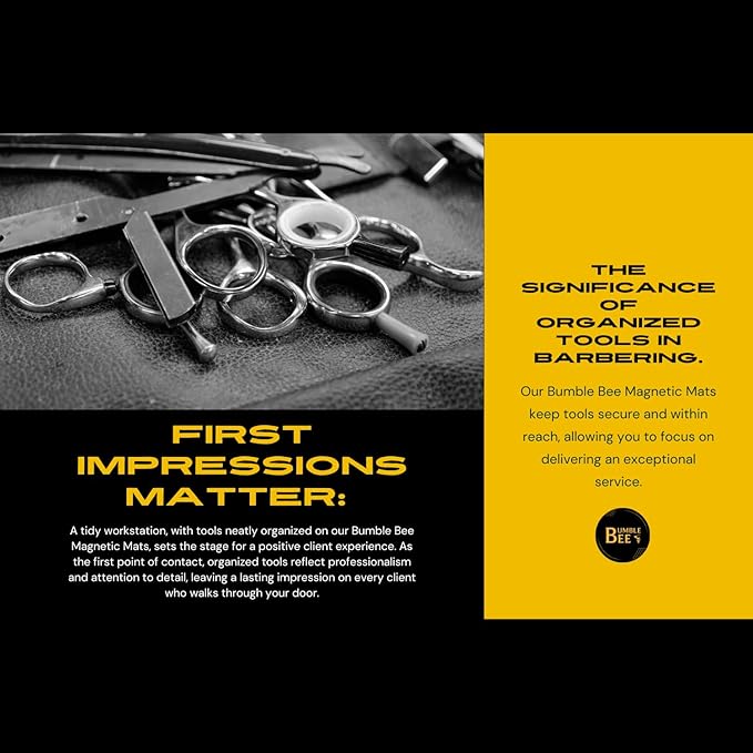 BUMBLE BEE Barber Equipment, Magnetic Barber Mat Non-Slip Heat Resistant Surface - Barber Mats for Clippers, Quick Access, Easy Cleaning - Barber Station Mat and Barber Organizer Station. (Large)