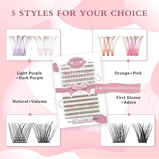 168 Pcs Colored Lash Clusters 2 Colors Mixed Cluster Lashes Dramatic Cosplay Lashes for DIY Individual Lash Extensions at Home Thin Band and Soft (Light Green+Dark Green, D-10-16mix)