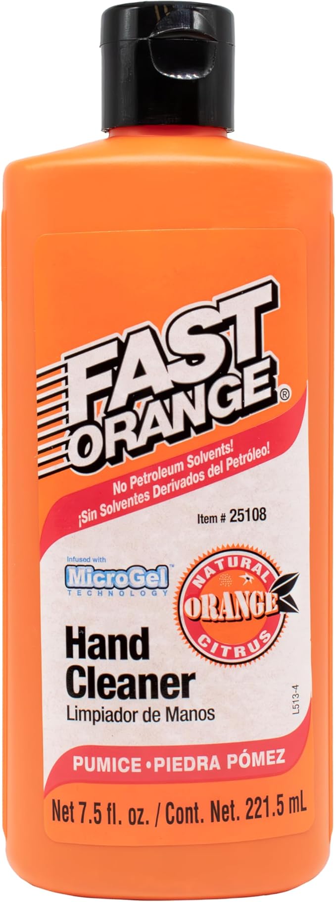 Fast Orange 25108 Pumice Lotion, Heavy Duty Hand Cleaner, Natural Citrus Scent, Waterless Cleaner For Mechanics, Strong Grease Fighter, 7.5 oz