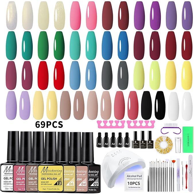 69PCS Gel Nail Polish Kit with UV Light Nail Lamp Gel Manicure Dryer Lamp 28 Colors Gel Polish Nail Set Soak Off Gel Nail Set,Nails Gel Polishing Shape Tools Supplie Set for Nail Manicure Salon & Home