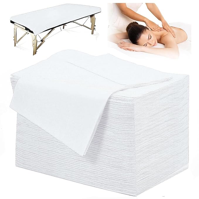 100 PCS Disposable Massage Table Sheets Spa Bed Covers 71"x31" -Non Woven Fabric Waterproof Protector for Waxing, Tattoo, Beauty Salon,Facial, Esthetician Table Bed (White)