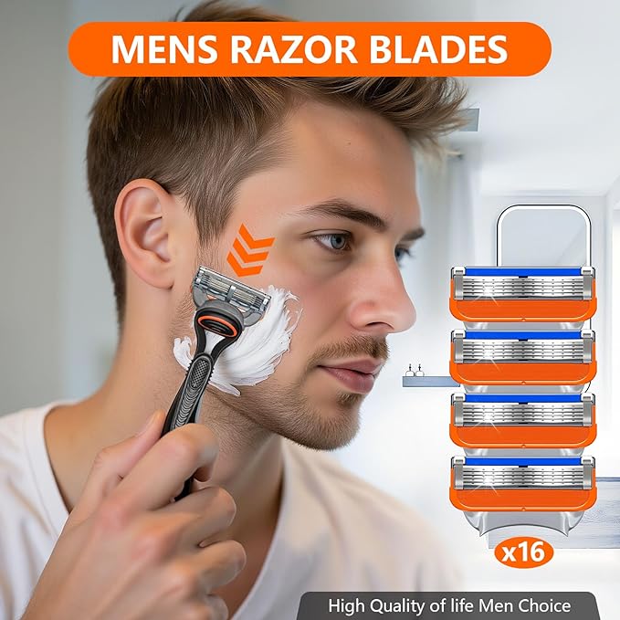 16 Count Razor Blade Shaving Razor Blade Refills for Fusion 5, Orange New Version