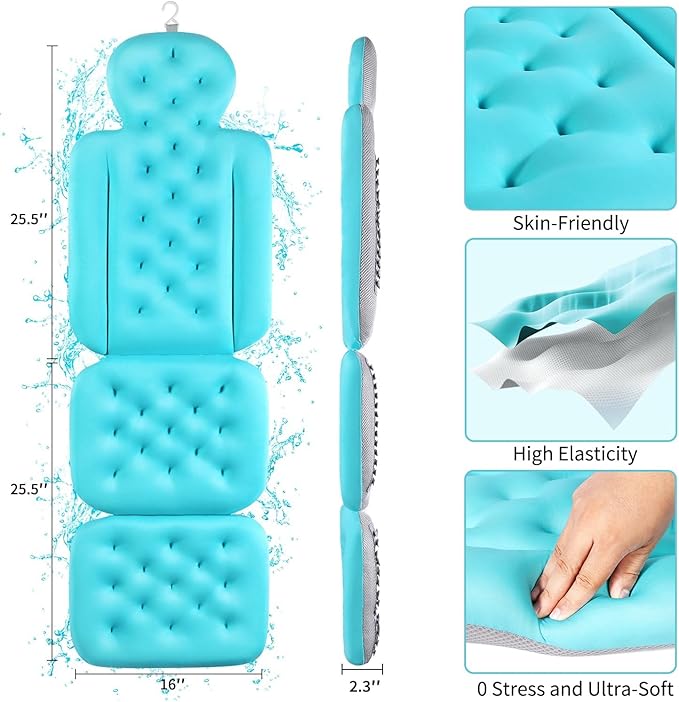 Full Body Bath Pillow for Bathtub, Thick Bathtub Cushion with Laundry Bag, Luxury Tub Pillow for Bath for Headrest Neck and Back Support Ocean Blue 51" x 16"