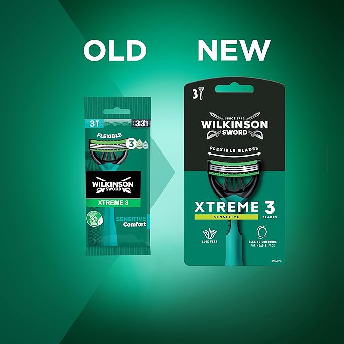 Wilkinson Sword Xtreme 3 Sensitive, Pack of 8 + 4 Disposable Razors with a Lubricating Band of Vitamin E and Aloe Vera, Optimal for Facial Care and Softness