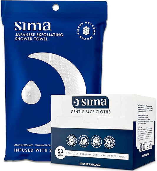 Sima - Bundle - Exfoliating Face & Body Scrub Towel White + Gentle Face Cloth