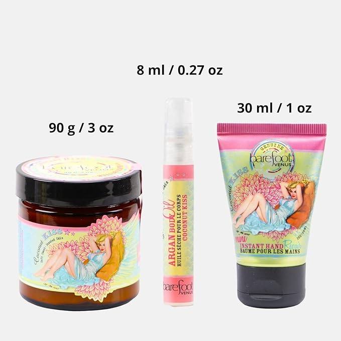 Coconut Kiss Bundle: Instant Hand Repair (3 oz), Mini Instant Hand Repair (1 oz), Argan Body Oil (0.27 oz)