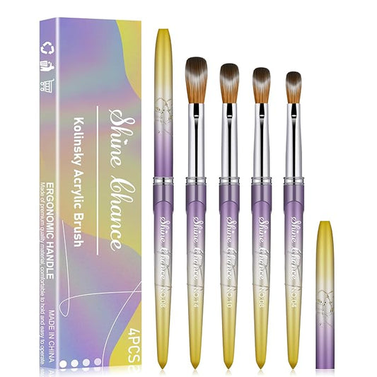 4Pcs Acrylic Nail Brushes Set, Kolinsky Acrylic Nail Art Brush, Art Design & Polish Mistake Cleaning Manicure Tools for Women Acrylic Application (Size 4 8 10 14)