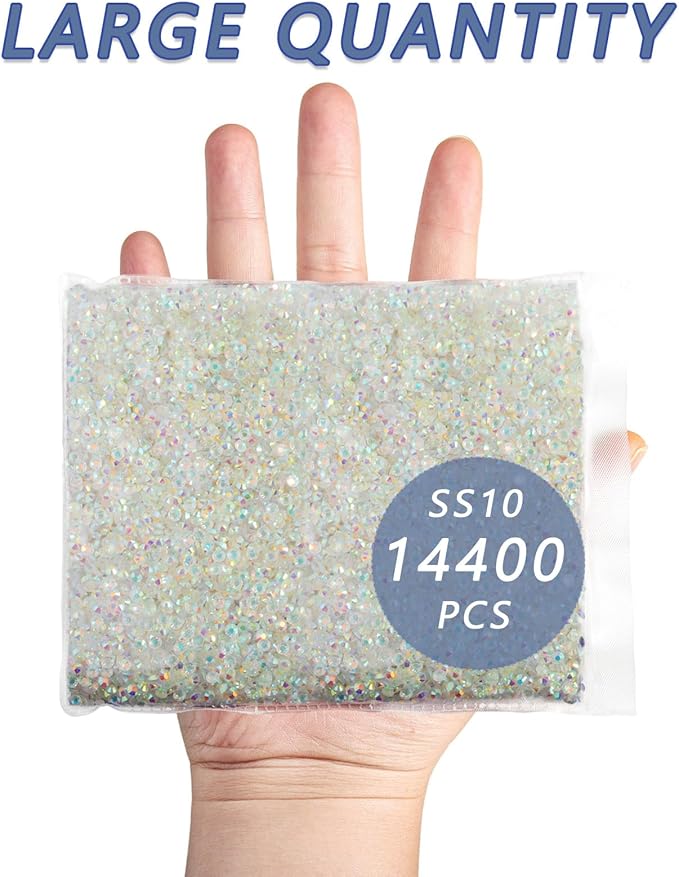 Beadsland Flatback Rhinestones Bulk,14400pcs Crystal Rhinestones for Nails Crafts Clothes DIY Decoration, Transparent AB, SS10, 2.7-2.9mm
