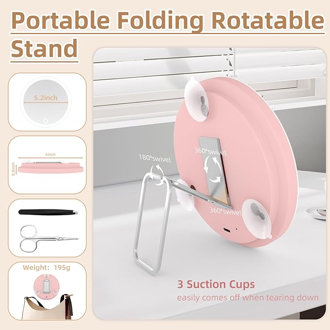 10X Magnifying Mirror with Lights, 6inch Makeup Magnified Mirror 10x Lighted Travel Magnification with 3 Suction Cups and 360° Adjustable Stand - Includes Tweezers & Scissors