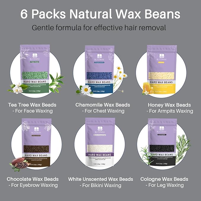 BLITZWAX Back and Nose Waxing Kit for Men, Hard Wax Warmer for Brazilian, Body and Face, At Home Hair Removal Kit, Beginner Friendly, Quick Heating, 93 Accessories, Charcoal Grey