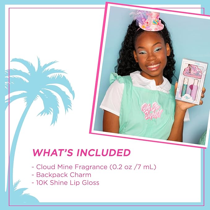 Petite 'N Pretty Cloud Mine Lip Gloss & Rollerball Perfume Gift Set - Makeup for Kids, Tweens, Teens - Light Shimmer & Sweet Scent, Made in the USA