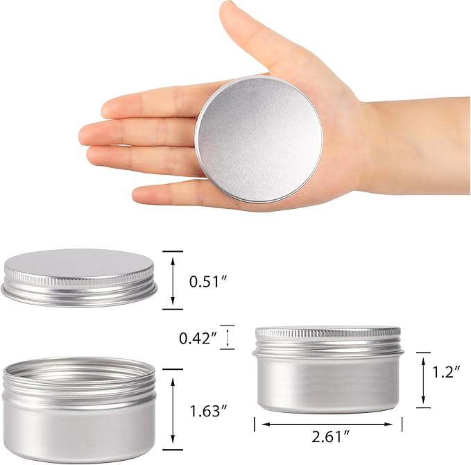 24 Pack 4oz Screw Top Aluminum Tin Jars with Screw Lids and Blank Labels - Refillable 120ml Metal Containers for Lip Balms, Candles, Salves, Spices, Crafts (Silver)