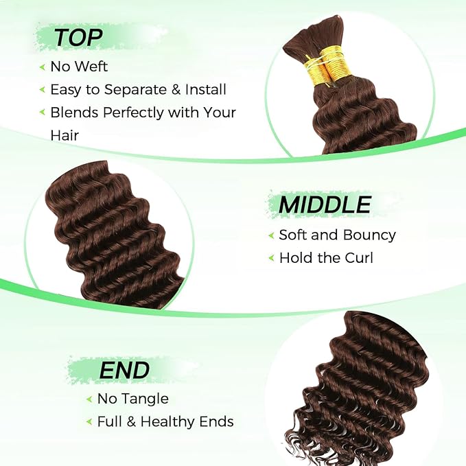 Human Braiding Hair for Boho Braids Human Hair 100g 20 Inch Curly Boho Hair for Braiding Knotless 12A Deep Wave Bohemian 2 Bundles/Pack Copper