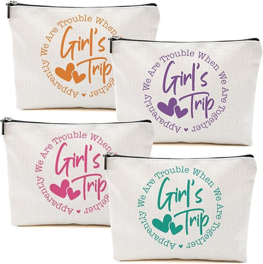 4Pcs Girls Trip Gifts Favors, Girls Weekend Gifts Makeup Bag, Bestie Gifts Weekend Bag Vacation 2025 Cosmetic Bag, Friendship Gifts for Women Her Bestie Friend, Graduation Wedding Gifts Toiletry Bag