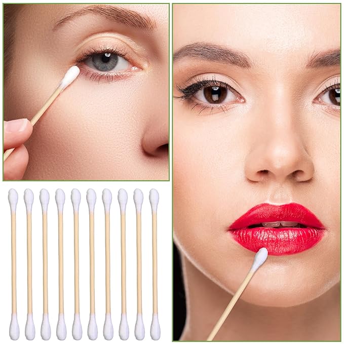 5000 Count Bamboo Cotton Swabs Double Round Buds Organic Cotton Swabs with Tips for Ears Sterile Tipped Applicator Makeup Swab Daily Makeup Eye Cleaning