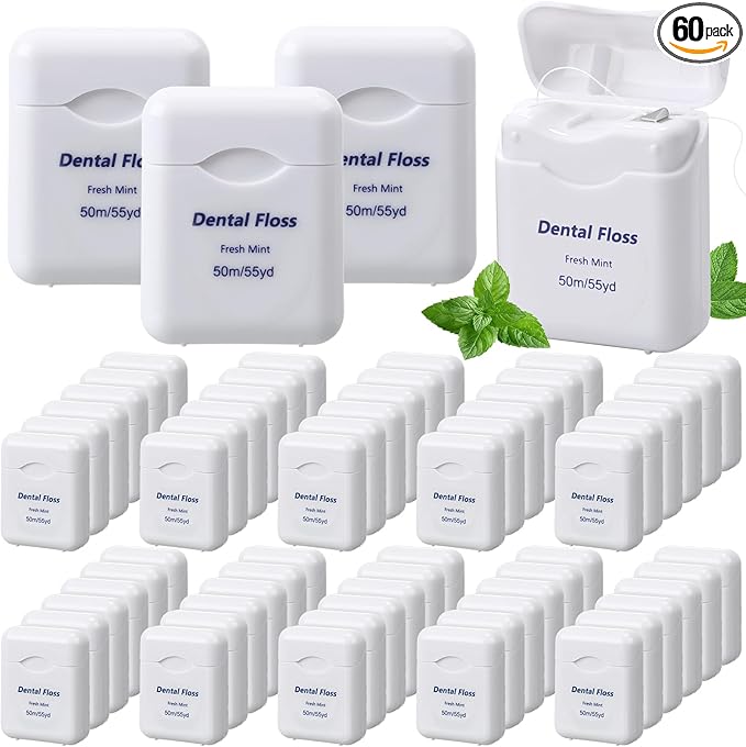 60 Pack Dental Floss Bulk Mint Flavored 50m Each Travel Dental Floss Oral Care for Teeth and Gum Protection(White)