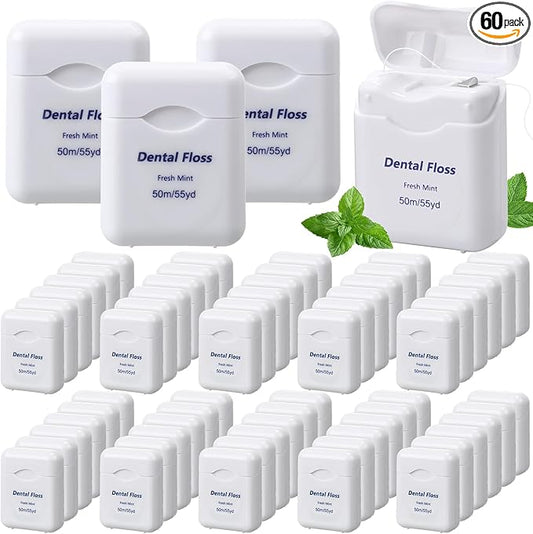 60 Pack Dental Floss Bulk Mint Flavored 50m Each Travel Dental Floss Oral Care for Teeth and Gum Protection(White)