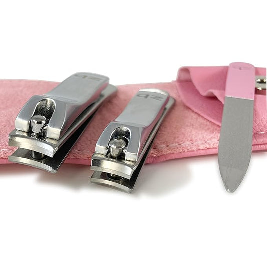 Nail Clippers by Zizzili Basics - 3 Piece Nail Clipper Set - Stainless Steel Fingernail & Toenail Clippers with Nail File & Bonus Pink Carry Case - Best Nail Care for Manicure, Pedicure, Home & Travel