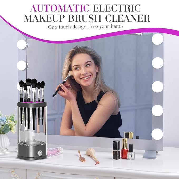 Electric Makeup Brush Cleaner, Multi-Functional Cosmetic Brush Cleaner, Portable Automatic Makeup Brush Cleaning Solution With Dryer-Holder, Charger, USB-C cable, Beauty Gift for Women