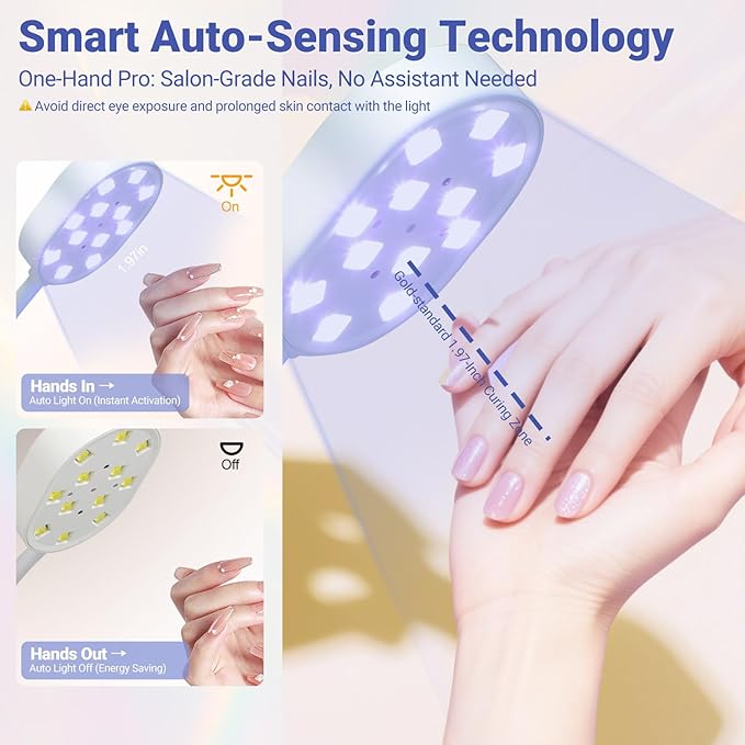 Smart Sensing UV Nail Lamp-Equipped with LED Dual Light Sources(365+405nm) for 10-Second Rapid Curing.Features Three Timing Settings,Rechargeable,and a 360-degree Adjustable Neck.