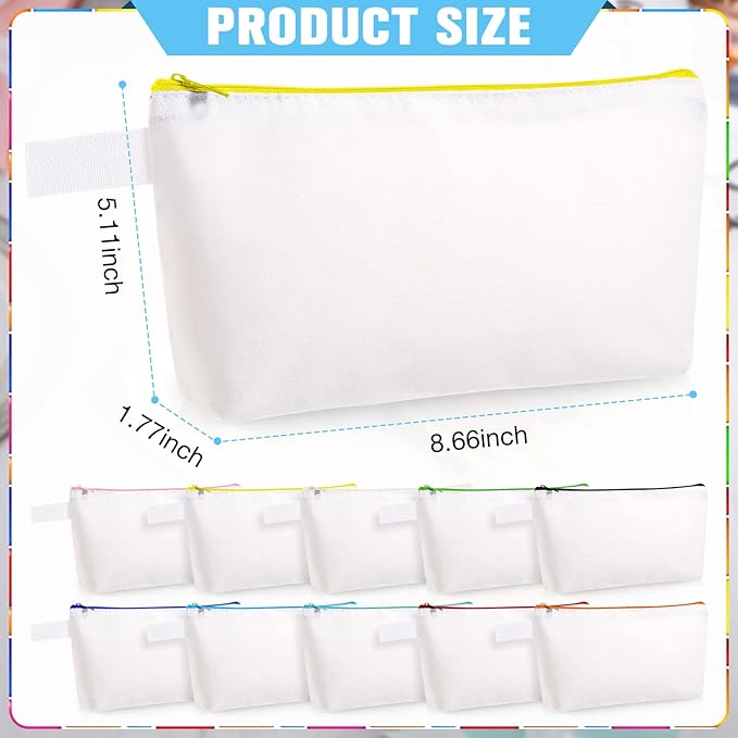Saintrygo 30 Pieces Makeup Canvas Bags in Bulk, Travel Cosmetic Blank DIY Bags Craft Pouch Makeup Canvas Zipper Pouch for Women(8.66 x 5.11 x 1.77 Inches)