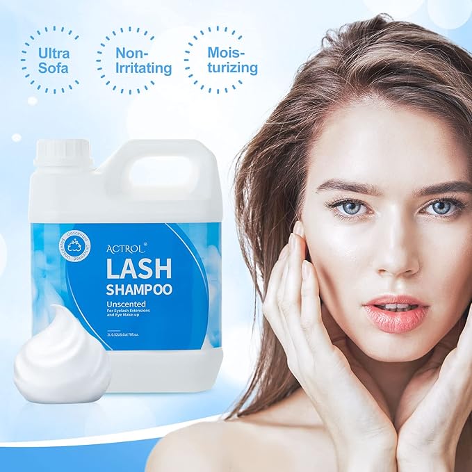 Eyelash Extension Cleanser Unscented 2L Natural Lash Extension Shampoo Professional Eyelid Foaming Cleanser Paraben & Sulfate Free Non-lrritating with Salon and Home Care