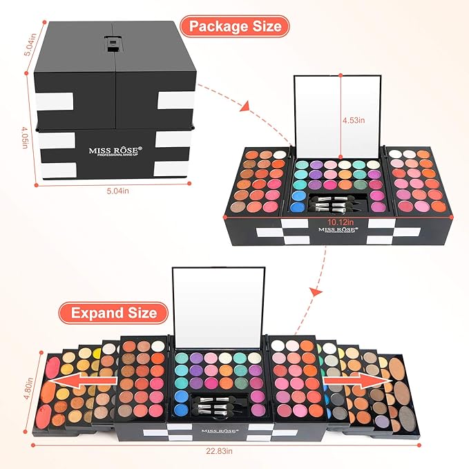 Pure Vie All-in-One Holiday Makeup Gift Set Essential Starter Full Makeup Kit for Women Include Colorful Highly Pigment Shimmer Glitter Eyeshadow Palette Concealer Blush Eyeliner Face Powder Lipgloss