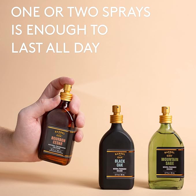 Barrel and Oak - Natural Fragrance Cologne for Men, Eau de Cologne, Essential Oil-Based Scent, Cedar & Patchouli Blend, Subtle Earthy Fragrance, Paraben Free, Vegan (Mountain Sage, 2.7 oz)