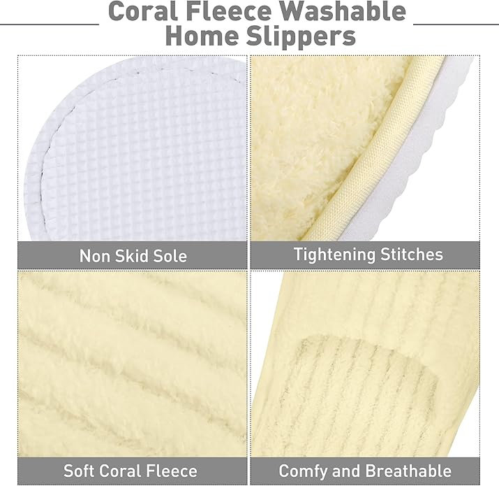 Elcoho 12 Pairs Closed Toe Spa Slippers Reusable Slippers Coral Fleece Washable Disposable Home Slippers for Women Men Guests Hotels House Slippers Housewarming Indoors Bathroom Party Traveling