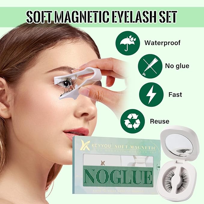 Magnetic Eyelashes Kit: No Glue Reusable Eyelashes, Single Pair, Radiant, Black, Faux Mink, Soft, Lightweight, Natural Appearance