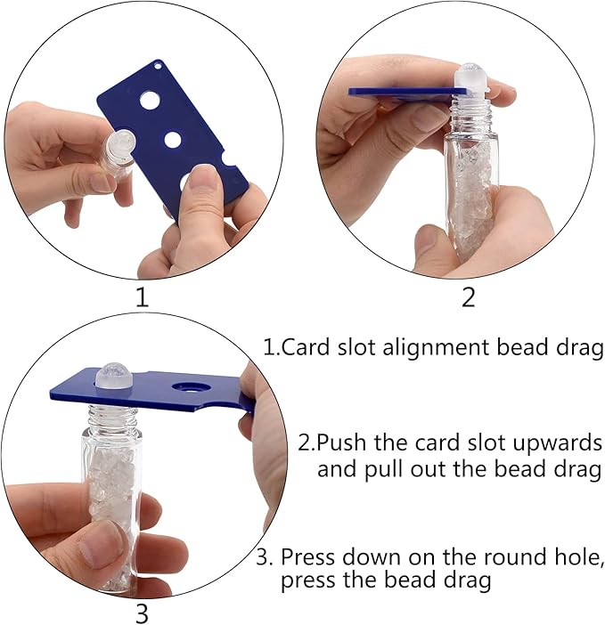 Essential Oil Roller Bottle 10ml w EVA Carrying Travel Case（Clear Glass Bottle with silver Cap、10pack、Gemstone Roller Balls、Crystal Chips Inside、Opener Gemstone Roller Ball Bottles