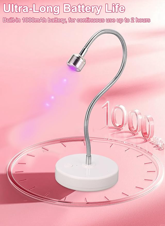 Zunate LED Light, 3W Gel Polish Drying Lamp, Flash Cure Light with Gooseneck, Gel Polish Dryer Lamp, Curing Lamp for Fluorescent Paint, Gel Nail