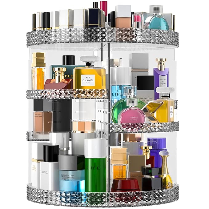 Rotating Makeup Organizer Countertop, Acrylic Makeup Storage Organizer Round, Large Cosmetic Organizer 7 Layers Large Capacity, Fits Makeup Brushes, Lipsticks, Bathroom, Vanity, Gray