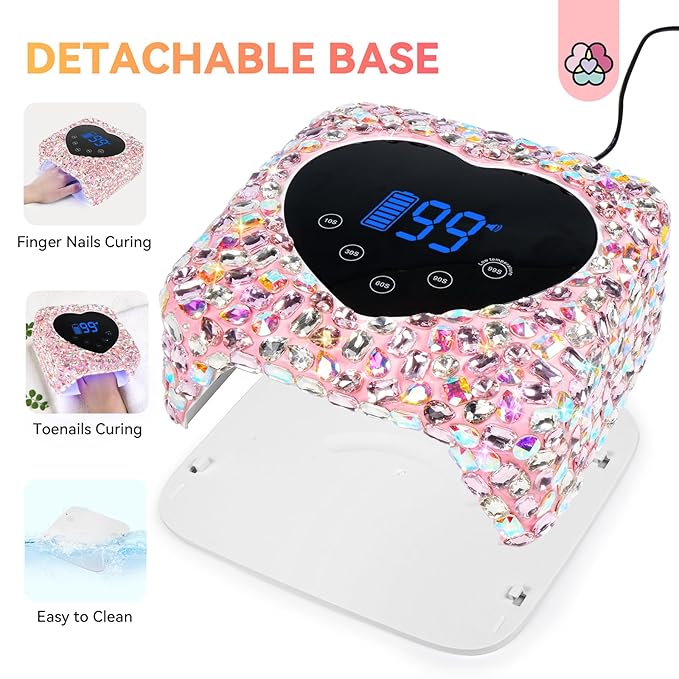 SAVILAND U V Nail Lamp: 10X Faster 72W Cordless U V Light for Gel Nails 9600mAh Auto Sensor Glitter Pink Rechargeable Long Endurance LED Nail Lamp 5 Timer Settings Nail Light with Rhinestones Salon