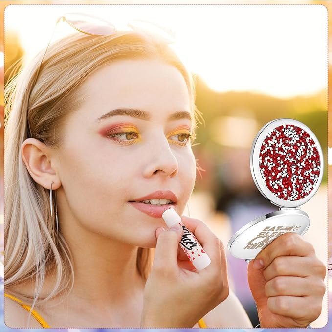 18 Sets Blue Red Cheer Favors Natural Bulk Lip Balm and Moisturizing Lipstick Holder Keychains Set Cheerleader Cheerleading Gift for Team Teen Sports Party Supplies(Red)