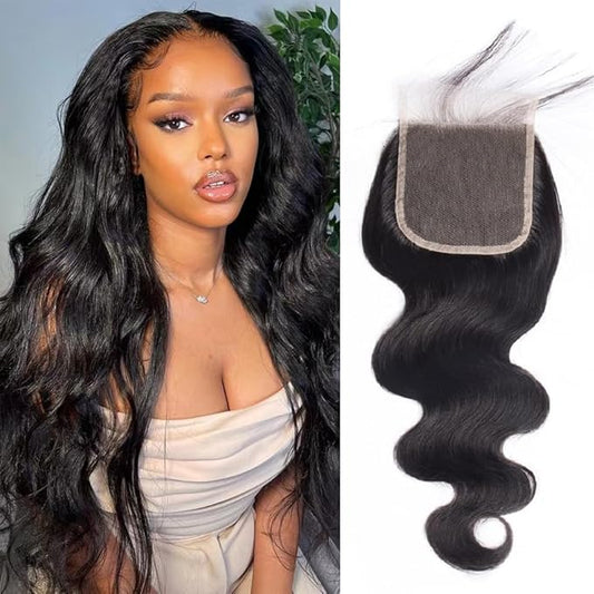 4x4 HD Lace Closure Body Wave Closure Human Hair 18 Inch Brazilian Virgin Hair Lace Closure Free Part 100% Human Hair Extensions for Black Women Pre Plucked Natural Color
