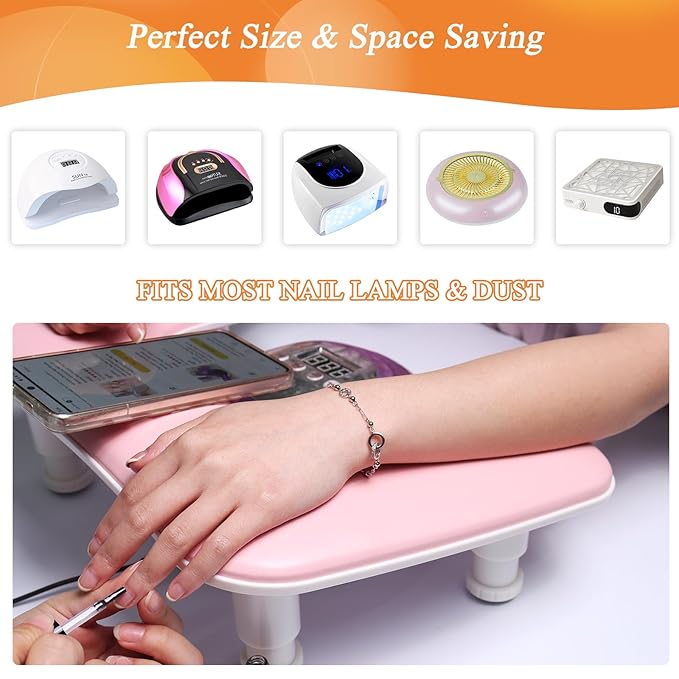 Arm Rest for Nails Tech, 3 Height Adjustatle Nail Arm Rest Stand, U Shaped Manicure Hand Rest, Soft PU Leather Fabric for Manicurists Nail Salon Supplies - Pink