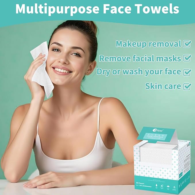 Face Towels, 10"×12" Disposable Face Towel, Face Towelettes XL, Ultra Soft Makeup Remover Dry Wipes, Thick Face Towel for Cleansing,100 Count (2 Pack)
