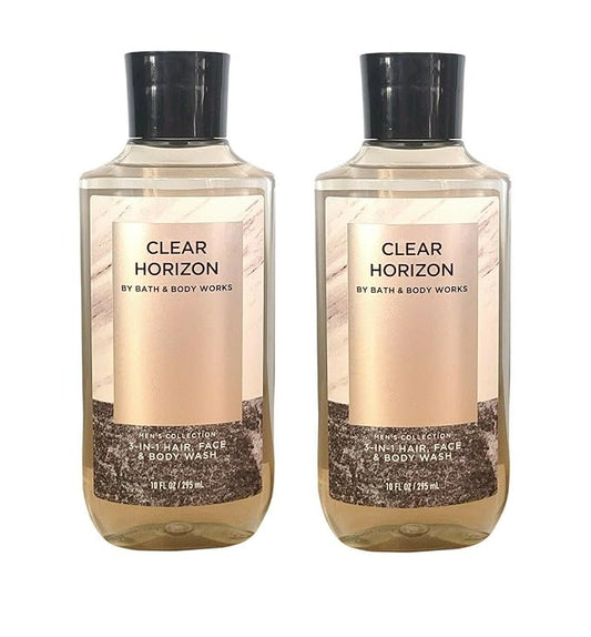 Bath and Body Works For Men 3-in-1 Hair, Face & Body Wash - Value Pack lot of 2 - Full Size (Clear Horizon)