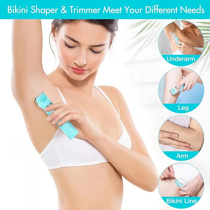Bikini Trimmer for Women, 2 in 1 Electric Women Pubic Hair Trimmer, Portable Ladies Shaver with 2 Trimmer Heads Waterproof Wet and Dry Use Includes 2 Oz Skin Smoothing Shaving Gel
