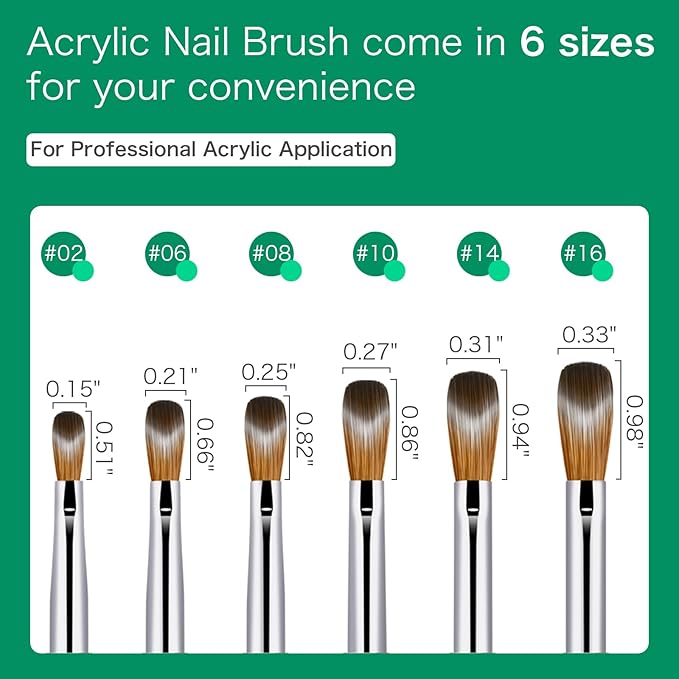 6Pcs Acrylic Nail Brushes Set, Kolinsky Acrylic Nail Art Brush, Art Design & Polish Mistake Cleaning Manicure Tools for Women Acrylic Application (Size 2 6 8 10 14 16)
