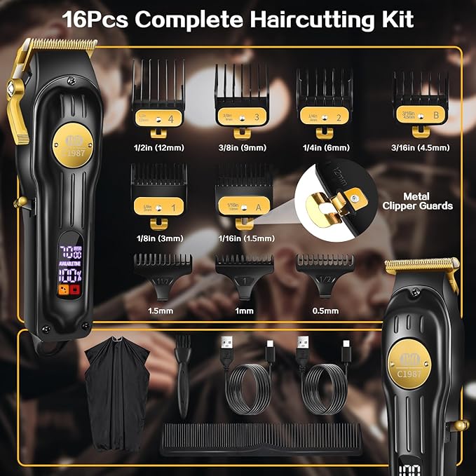 CIICII Mens Hair Clippers and Trimmers Set, Professional Cordless Barber Clippers for Hair Cutting Kit (Rechargeable USB Adjustable Beard & Hair Trimmer Haircut Kit) Clippers for Men DIY Home Salon
