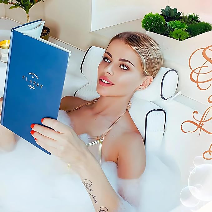 Luxury Bath Pillow for Tub, 6 Strong Suction Cups, 4D Breathable Mesh Headrest Cushion, Bathtub Pillow for Head and Neck Support, Relaxing Spa Accessories, Ideal for Tubs, whirlpool tubs and Spa Gifts
