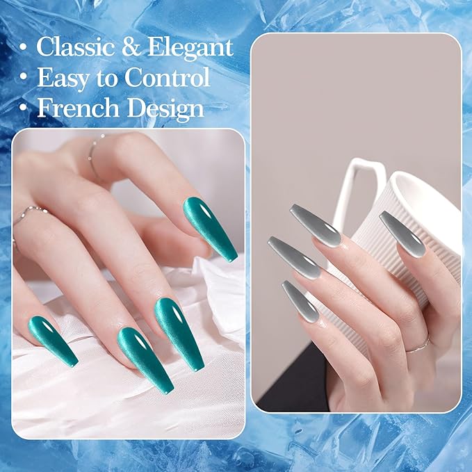 Adhere 4Pcs 12ML Glitter Cat Eye Soak Off UV LED Gel Nail Polish Set, Reflective Glitter Cat Eye, Sparkling Diamond Magnetic Shining Jewel Shine Color with Magnet